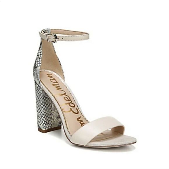 Sam Edelman Yaro Snakeskin Block Heel Open Toe Ankle Buckle Strap Sandals Pumps - Picture 2 of 8